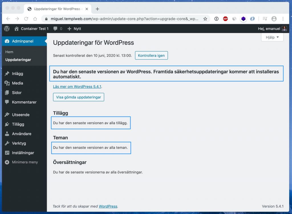 WordPress uppdateringar