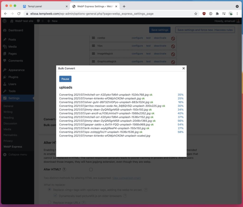 Conversión WebP utilizando WebP Express