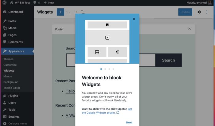 WordPress 5.8 and its block-based widget editor