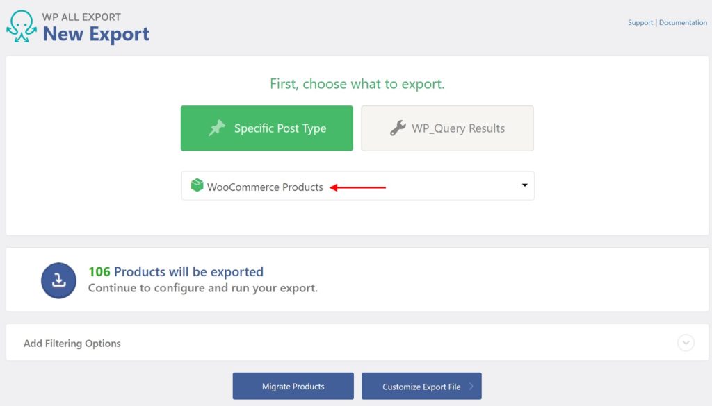 Exportación de productos usando WP All Export