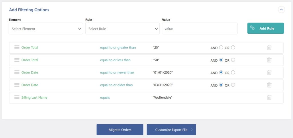 Filtrar pedidos para exportar